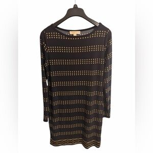 Michael Kors Black Gold Geometric Pattern Long Sleeve Tunic Dress